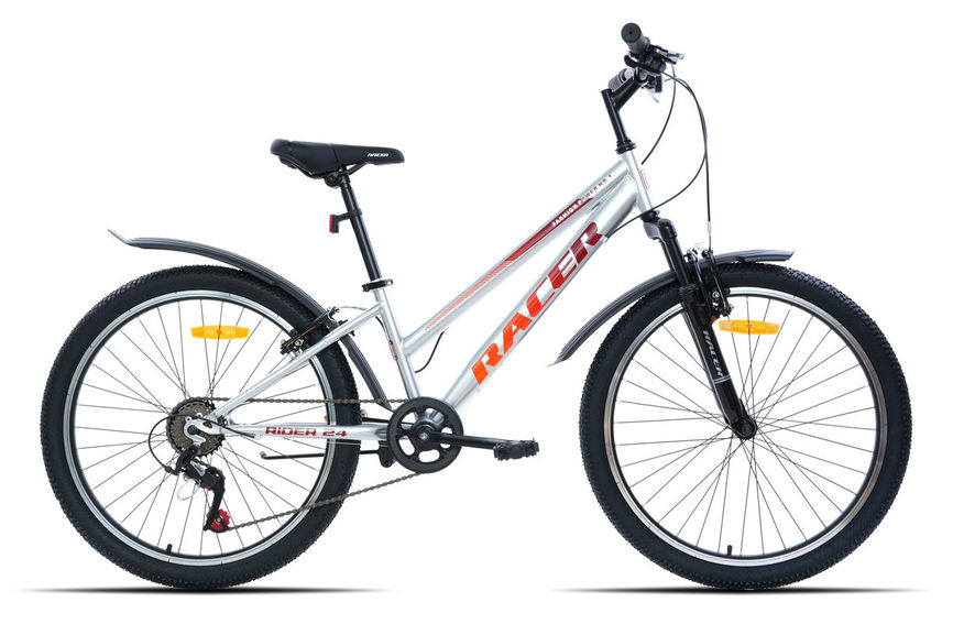 Велосипед Racer Rider 24 серебристый глянец 2025 рост 12 (в комплекте с защитой цепи) 