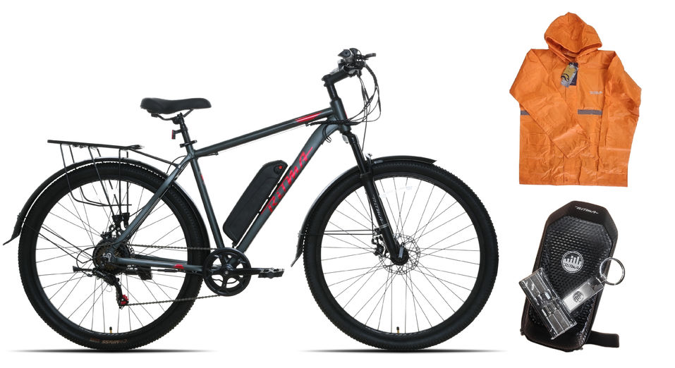 Электровелосипед Ritma MORGAN309 27.5 темно-серый матовый красный логотип 2025